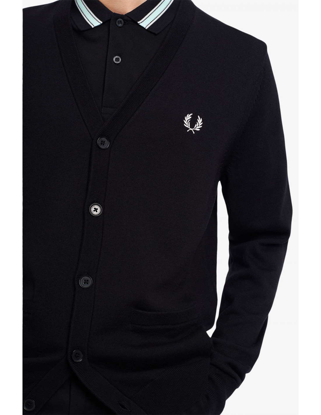 Fred Perry Cardigan Classico Uomo Misto Lana Cotone Nero Prezzo 220 00