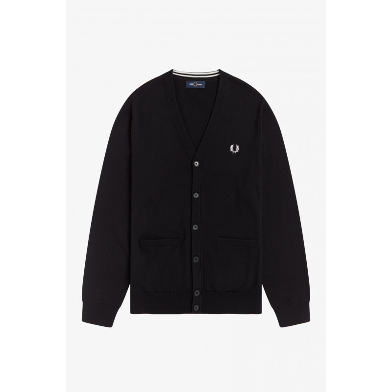 Fred Perry Cardigan Classico Uomo Misto Lana Cotone Nero Prezzo 220,00