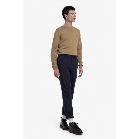 Fred Perry / Maglione Girocollo Uomo Misto Lana Cotone Cammello Prezzo 190,00