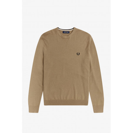 Fred Perry / Maglione Girocollo Uomo Misto Lana Cotone Cammello Prezzo 190,00