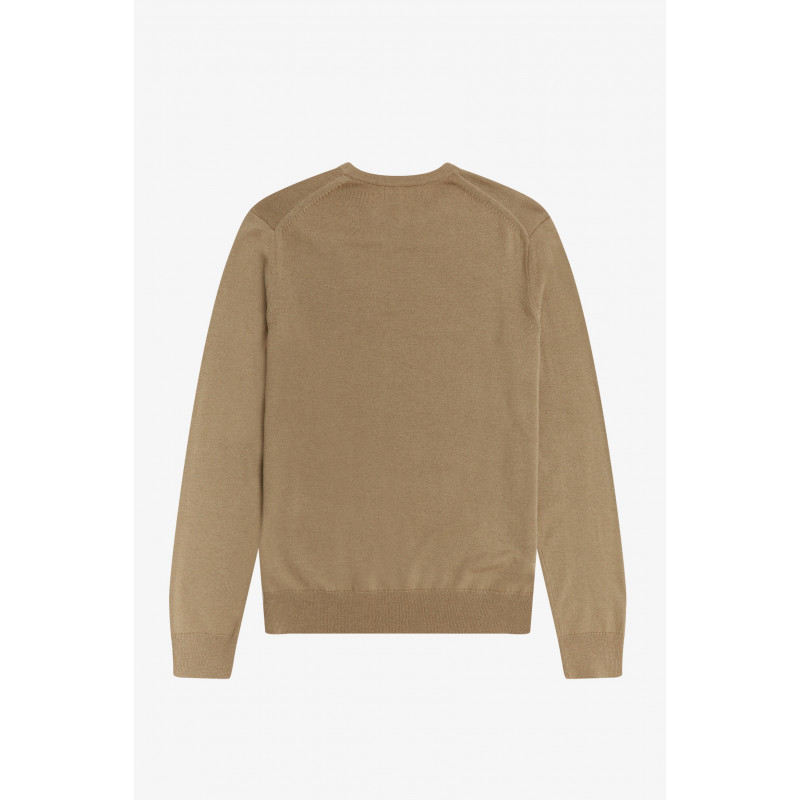 Fred Perry / Maglione Girocollo Uomo Misto Lana Cotone Cammello Prezzo 190,00