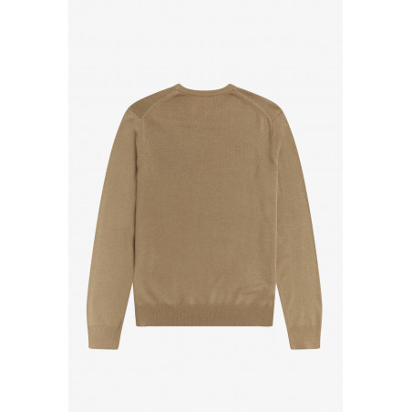 Fred Perry / Maglione Girocollo Uomo Misto Lana Cotone Cammello Prezzo 190,00