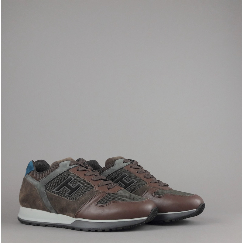 Hogan Sneakers H321 Uomo Pelle Tela Camoscio Marrone H Flock Prezzo 360,00