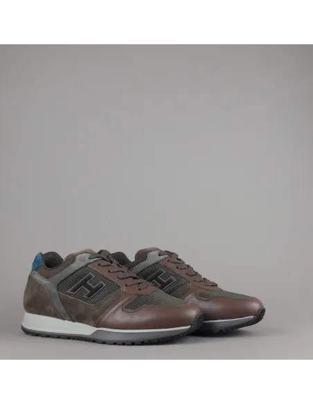 Hogan Sneakers H321 Uomo Pelle Tela Camoscio Marrone H Flock Prezzo 360,00