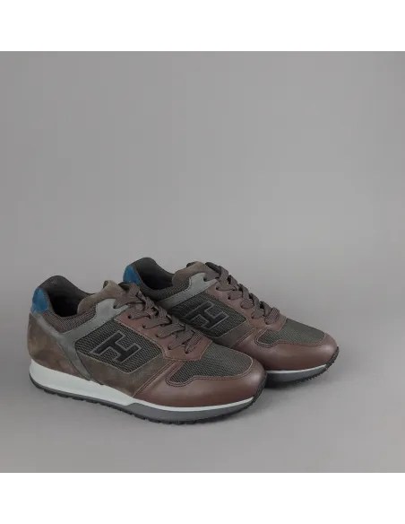 Hogan Sneakers H321 Uomo Pelle Tela Camoscio Marrone H Flock Prezzo 360,00