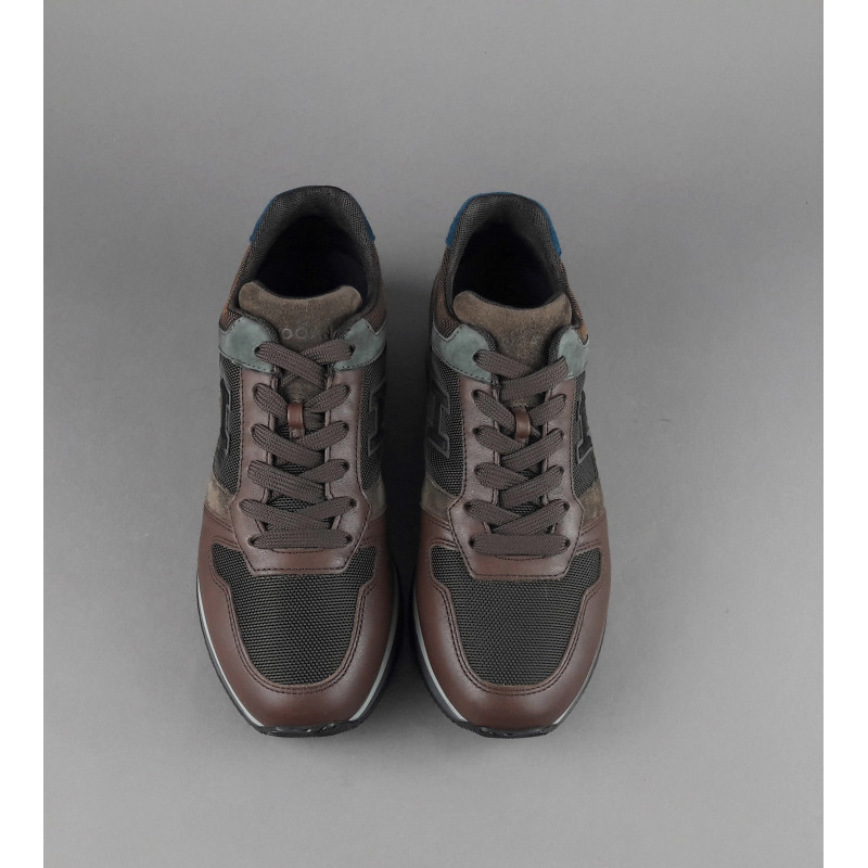 Hogan Sneakers H321 Uomo Pelle Tela Camoscio Marrone H Flock Prezzo 360,00