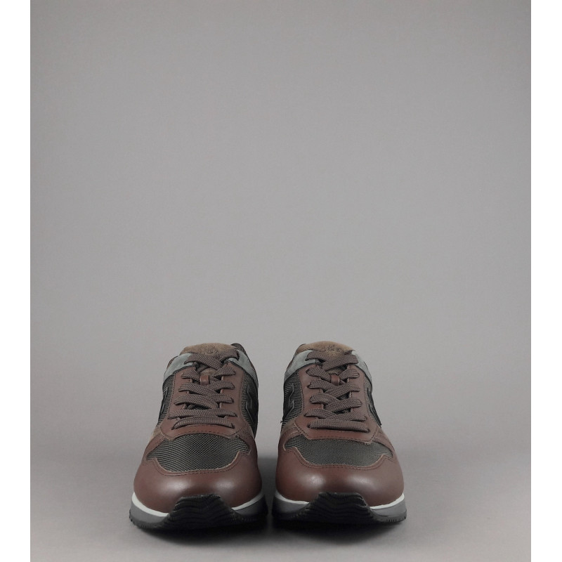 Hogan Sneakers H321 Uomo Pelle Tela Camoscio Marrone H Flock Prezzo 360,00