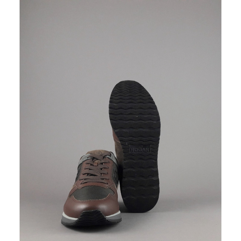 Hogan Sneakers H321 Uomo Pelle Tela Camoscio Marrone H Flock Prezzo 360,00