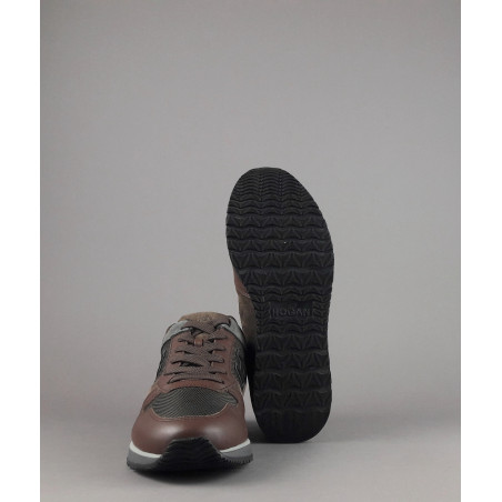 Hogan Sneakers H321 Uomo Pelle Tela Camoscio Marrone H Flock Prezzo 360,00