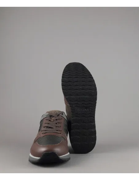 Hogan Sneakers H321 Uomo Pelle Tela Camoscio Marrone H Flock Prezzo 360,00