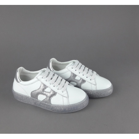 Hogan " Sneakers J582 Junior Pelle Bianco H Onda Glitter Prezzo 180,00