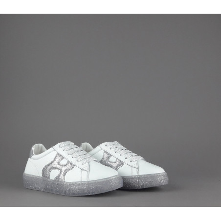 Hogan " Sneakers J582 Junior Pelle Bianco H Onda Glitter Prezzo 180,00