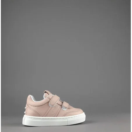 Tod's Sneakers Junior Baby 06J Pelle Rosa Polvere Fascia Logata Velcro Prezzo 250,00