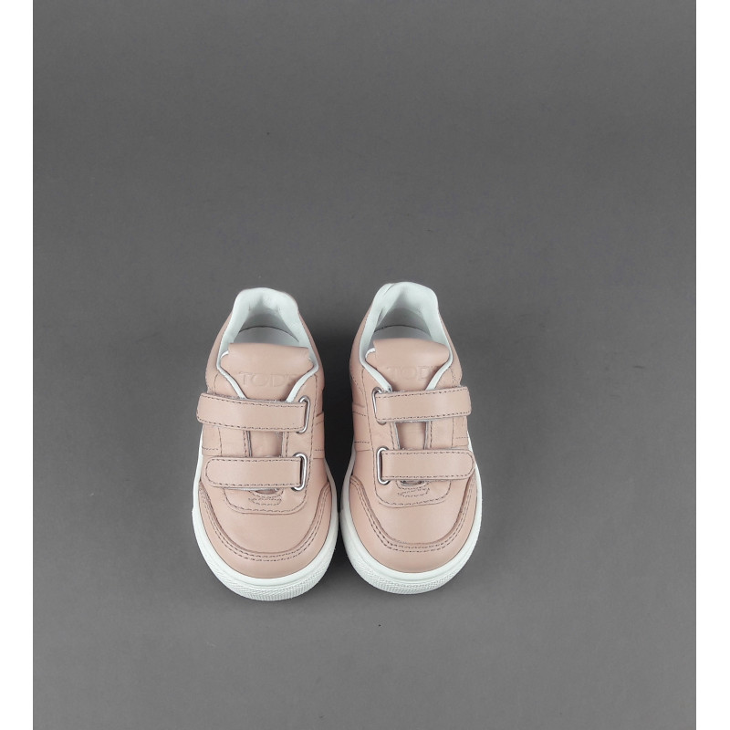 Tod's Sneakers Junior Baby 06J Pelle Rosa Polvere Fascia Logata Velcro Prezzo 250,00