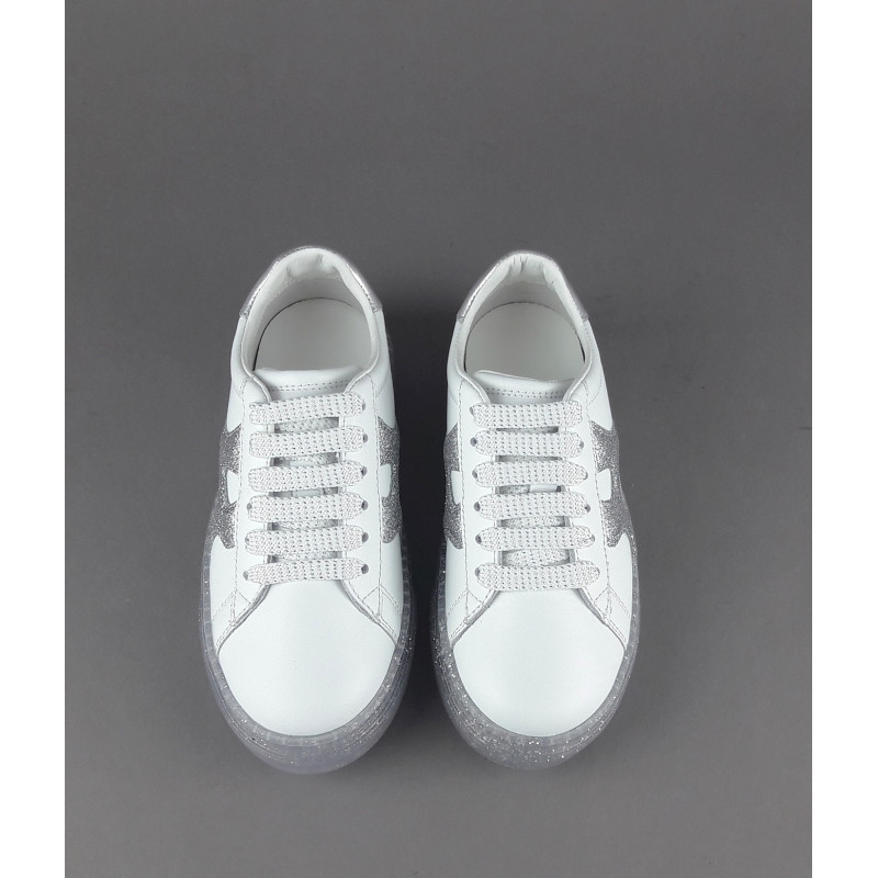 Hogan " Sneakers J582 Junior Pelle Bianco H Onda Glitter Prezzo 180,00