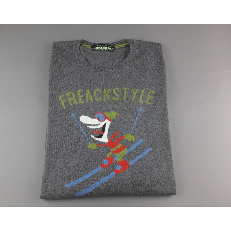 Shockly / Maglia Uomo Girocollo Misto Lana/Cachemire Grigio Ricamo Freack Prezzo 160,00