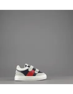 Tod's / Sneakers Junior Baby 06J Camoscio Pelle Grigio Chiaro Blu Scuro Fascia Logata Rossa Velcro Prezzo 250,00