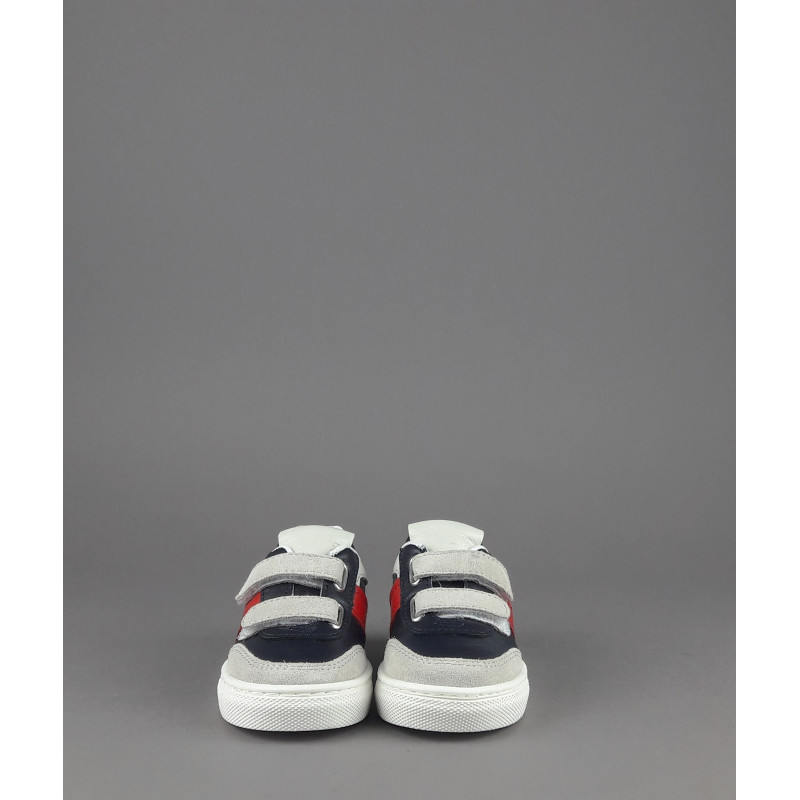 Tod's / Sneakers Junior Baby 06J Camoscio Pelle Grigio Chiaro Blu Scuro Fascia Logata Rossa Velcro Prezzo 250,00