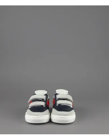 Tod's Sneakers Junior Baby 06J Camoscio Pelle Grigio Chiaro Blu Scuro Fascia Logata Rossa Velcro Prezzo 250,00