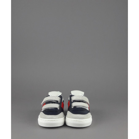 Tod's / Sneakers Junior Baby 06J Camoscio Pelle Grigio Chiaro Blu Scuro Fascia Logata Rossa Velcro Prezzo 250,00