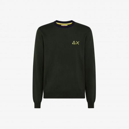 Sun 68 / Sa Maglia Uomo Girocollo Misto Lana Verde Militare Scuro Toppe In Contrasto Prezzo 130,00