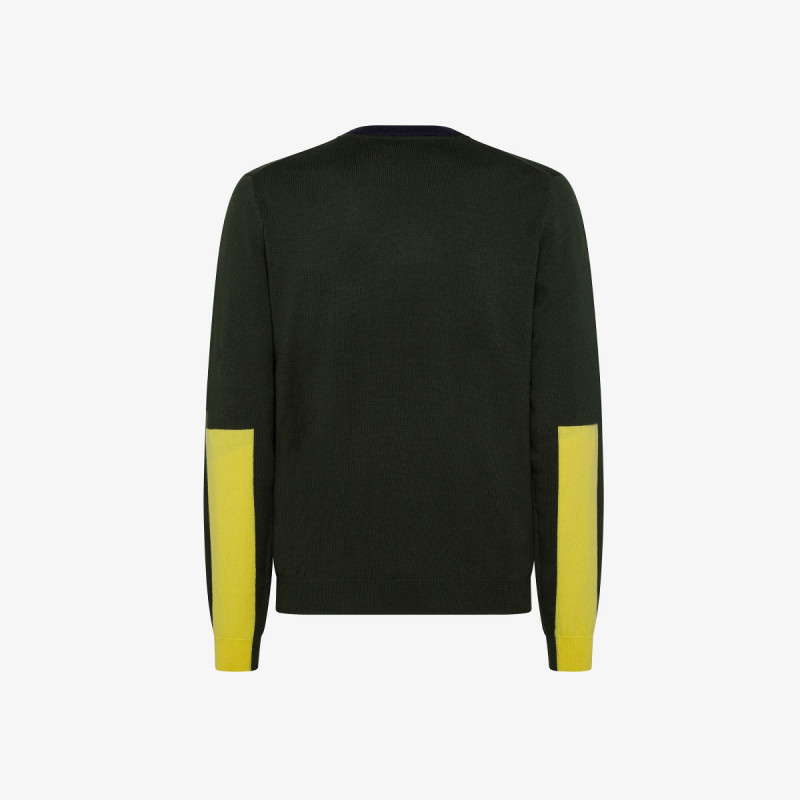 Sun 68 / Sa Maglia Uomo Girocollo Misto Lana Verde Militare Scuro Toppe In Contrasto Prezzo 130,00