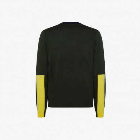 Sun 68 / Sa Maglia Uomo Girocollo Misto Lana Verde Militare Scuro Toppe In Contrasto Prezzo 130,00