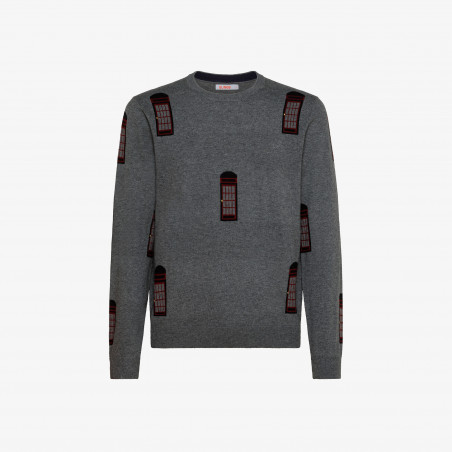 Sun 68 / Sa Maglia Uomo Girocollo Misto Lana Grigio Scuro Disegno Cabina Prezzo 160,00