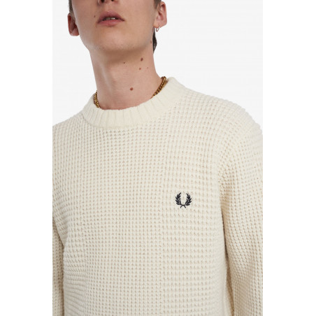 Fred Perry Maglione Girocollo Uomo Textured Lana Bianco Opaco Prezzo 255,00