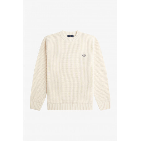 Fred Perry Maglione Girocollo Uomo Textured Lana Bianco Opaco Prezzo 255,00