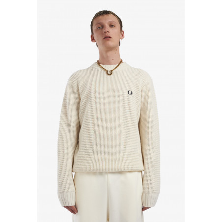 Fred Perry Maglione Girocollo Uomo Textured Lana Bianco Opaco Prezzo 255,00