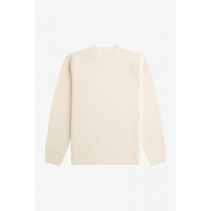 Fred Perry Maglione Girocollo Uomo Textured Lana Bianco Opaco Prezzo 255,00