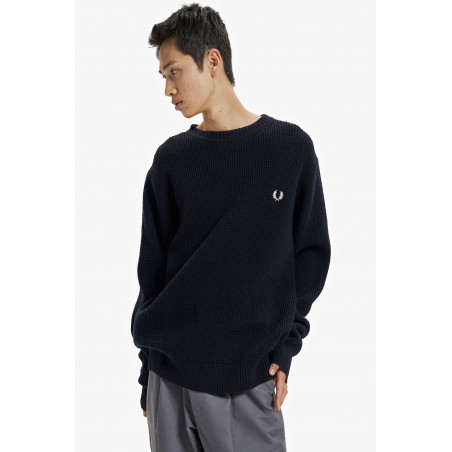 Fred Perry Maglione Girocollo Uomo Textured Lana Blu Scuro Prezzo 235,00