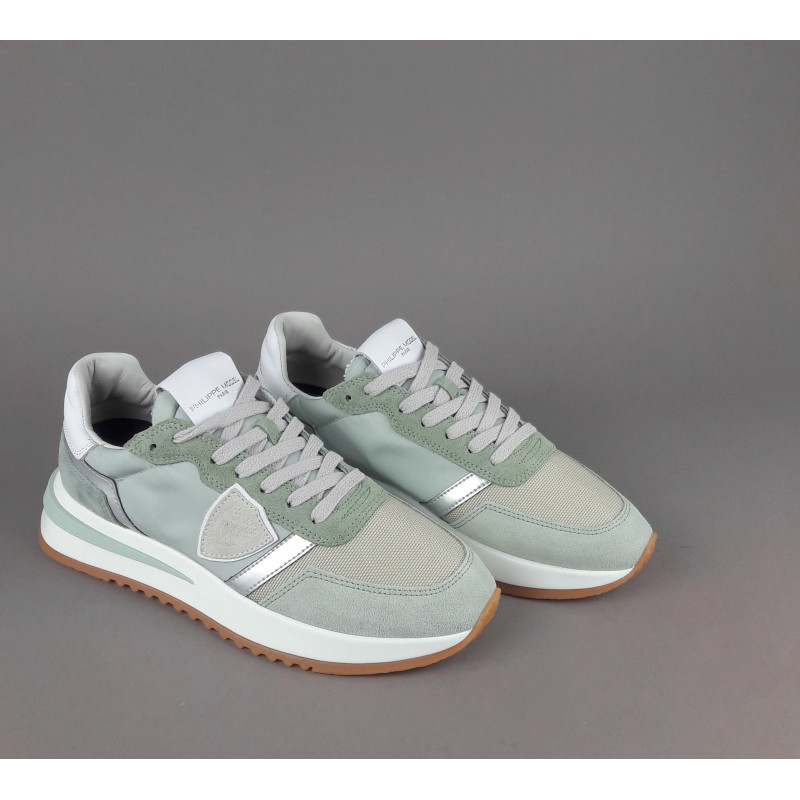 Philippe Model Sneakers Donna Mondial Camoscio Tela Verde Militare Lavato Prezzo 280,00