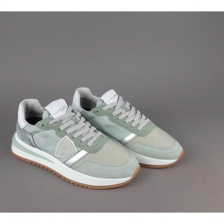 Philippe Model Sneakers Donna Mondial Camoscio Tela Verde Militare Lavato Prezzo 280,00