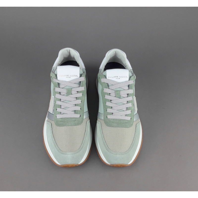 Philippe Model Sneakers Donna Mondial Camoscio Tela Verde Militare Lavato Prezzo 280,00