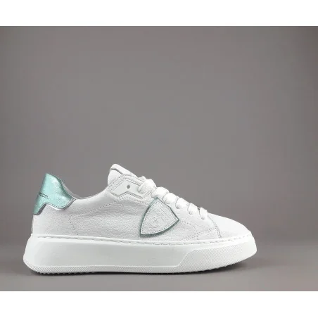 Philippe Model _ Sneakers Donna New Temple Pelle Bianco Spoiler Pelle Metal Verde Prezzo 320,00