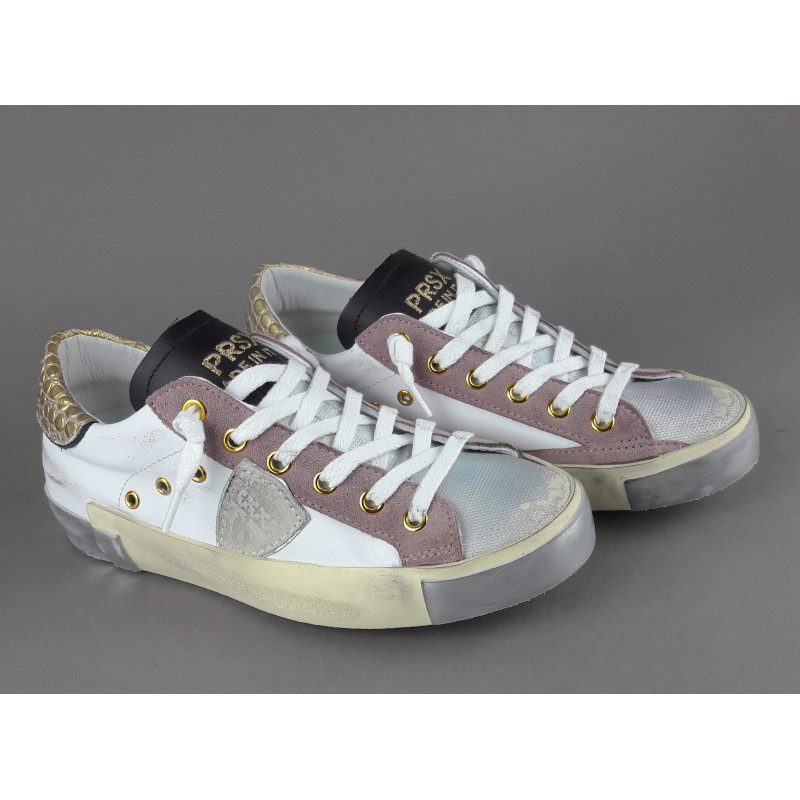 Philippe Model Sneakers Donna Paris x Pelle Bianco Rosa Spoiler Oro Prezzo 340,00