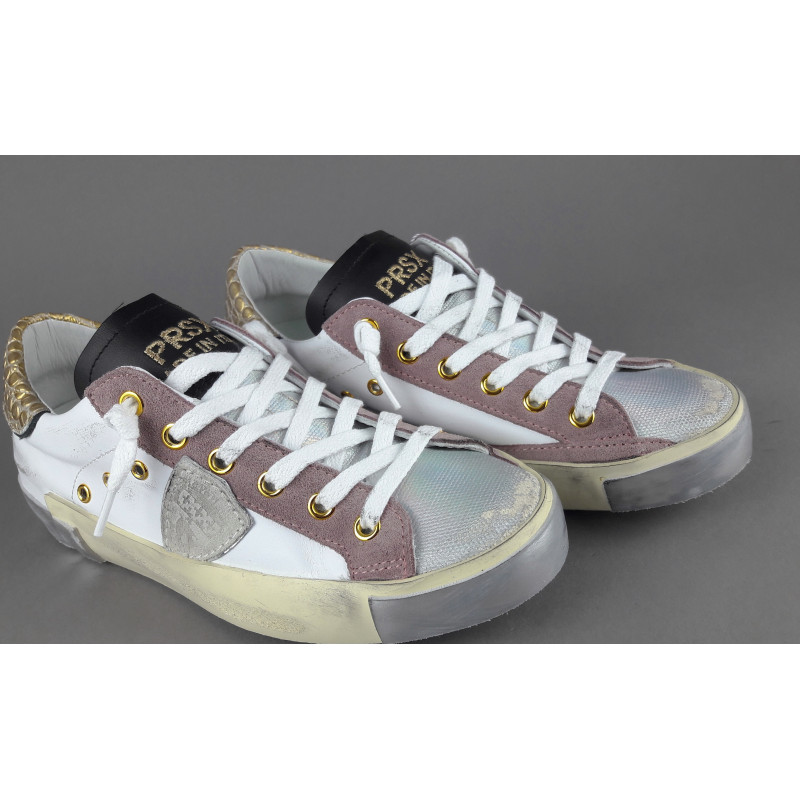 Philippe Model Sneakers Donna Paris x Pelle Bianco Rosa Spoiler Oro Prezzo 340,00