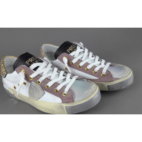 Philippe Model Sneakers Donna Paris x Pelle Bianco Rosa Spoiler Oro Prezzo 340,00