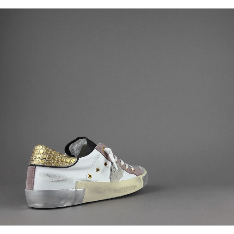 Philippe Model Sneakers Donna Paris x Pelle Bianco Rosa Spoiler Oro Prezzo 340,00