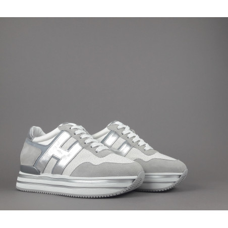 Hogan Midi Platform H483 Donna Camoscio E Tela Grigio Chiaro H Pelle Metal Prezzo 450,00