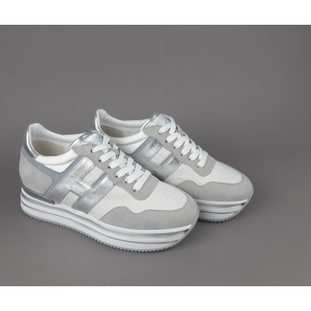 Hogan Midi Platform H483 Donna Camoscio E Tela Grigio Chiaro H Pelle Metal Prezzo 450,00