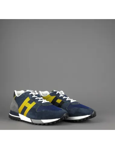 Hogan " Sneakers H383 Uomo Camoscio Tela Blu Scuro H Giallo Pezzo 320,00
