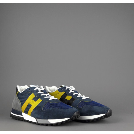 Hogan " Sneakers H383 Uomo Camoscio Tela Blu Scuro H Giallo Pezzo 320,00