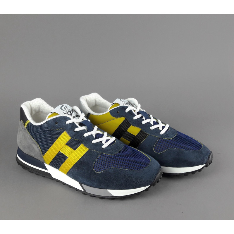 Hogan " Sneakers H383 Uomo Camoscio Tela Blu Scuro H Giallo Pezzo 320,00