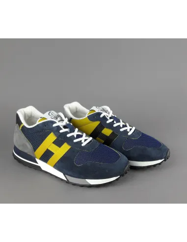Hogan " Sneakers H383 Uomo Camoscio Tela Blu Scuro H Giallo Pezzo 320,00