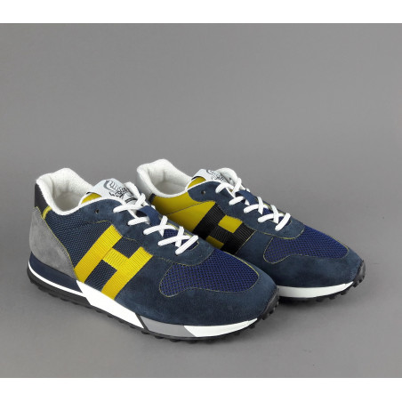 Hogan " Sneakers H383 Uomo Camoscio Tela Blu Scuro H Giallo Pezzo 320,00