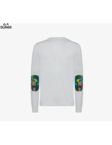 Sun 68 _ Sa Maglia Uomo Girocollo Cotone Bianco Con Toppe Prezzo 130,00