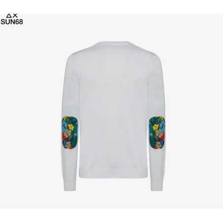 Sun 68 _ Sa Maglia Uomo Girocollo Cotone Bianco Con Toppe Prezzo 130,00